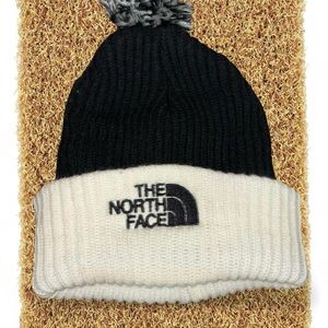 The North Face Black & White Pom Cuffed Beanie